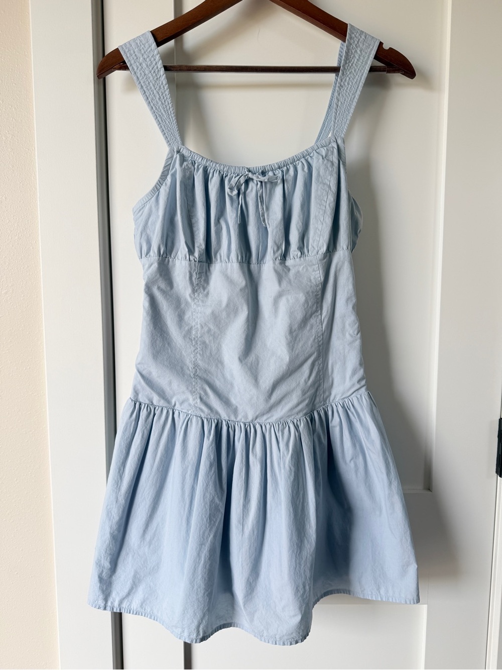 Aritzia Smocked Poplin Mini Dress Blue